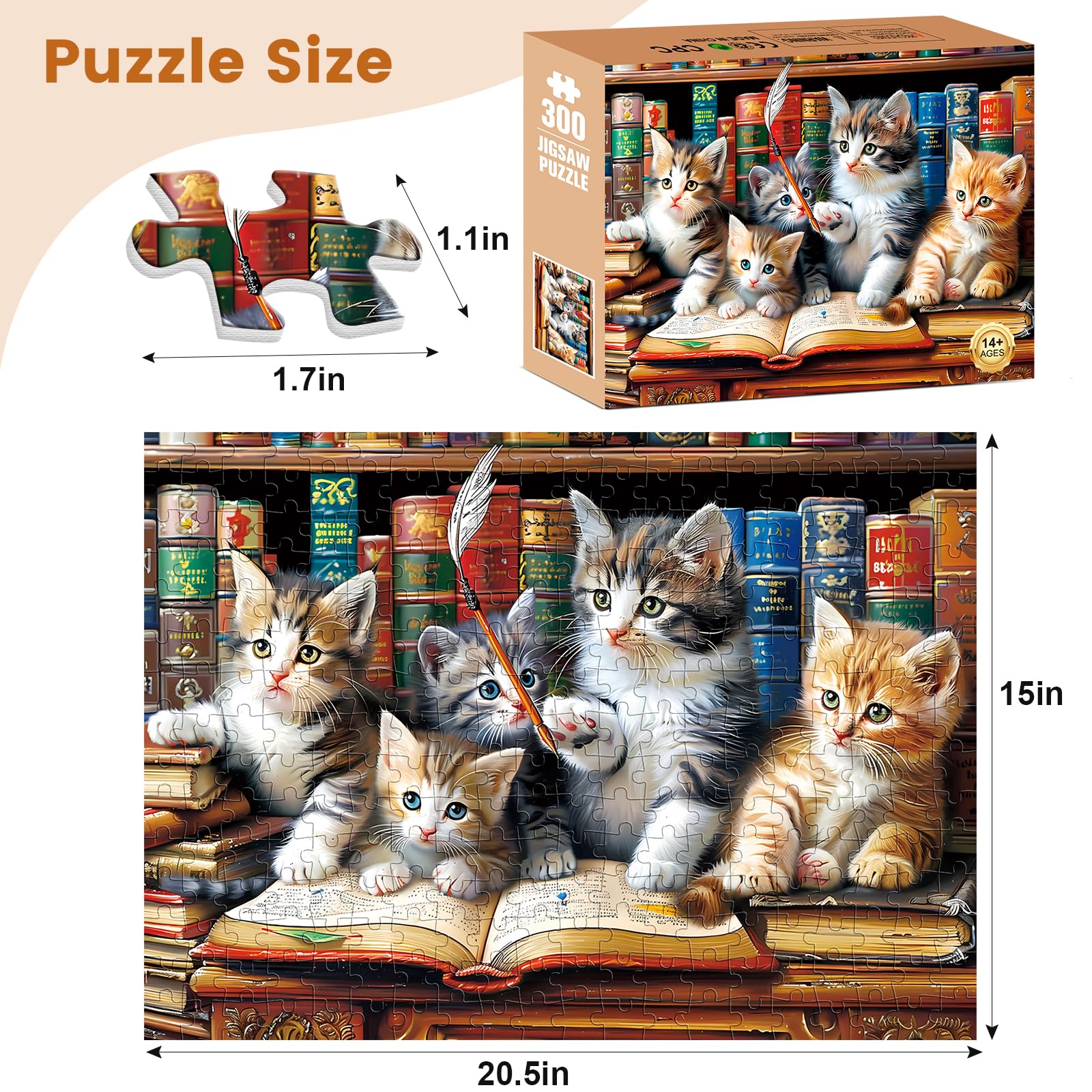 Amazon.com: 300 Piece Puzzle for Adults, Cats Library Jigsaw